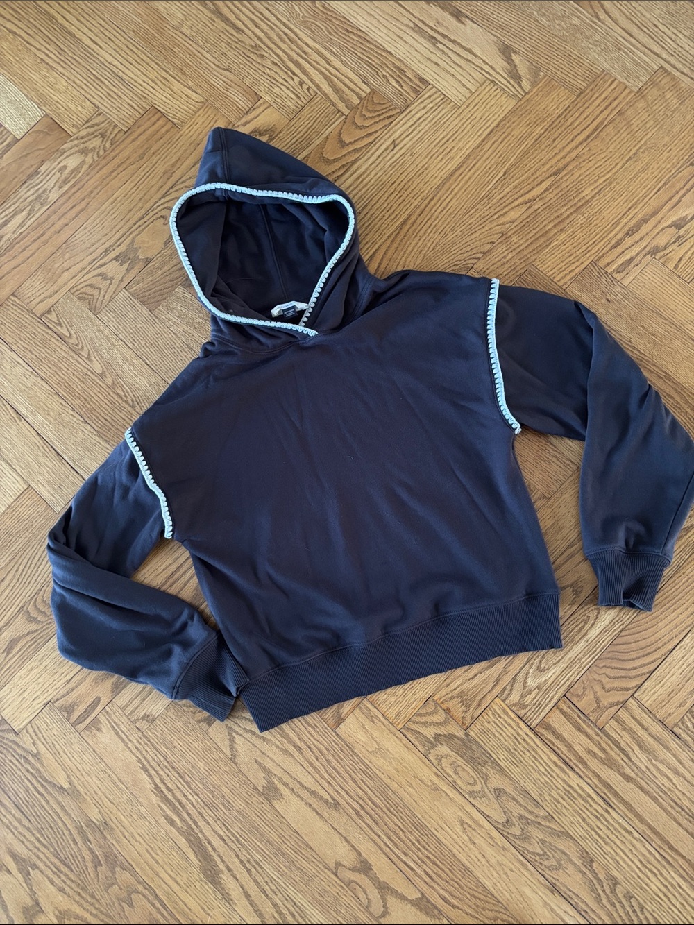 American Eagle Outfitters Dark Gray Hoodie with White Stitching Trim